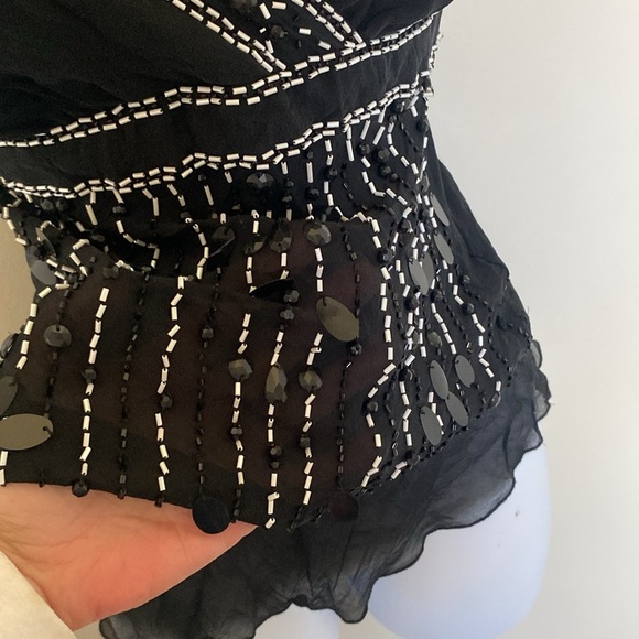 VINTAGE 90s/Y2K BLACK 100%SILK BEADED TANK ADJUSTABLE STRAPS&SIDE ZIPPER RETRO - Picture 5 of 10